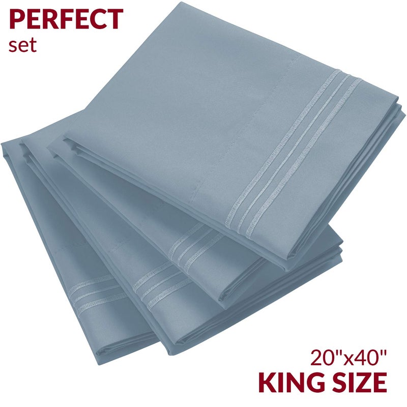 Mellanni Pillow Cases Set - 4 PC Iconic Collection Pillowcases - Hotel Luxury, Extra Soft, Cooling Pillow Covers - Wrinkle, Fade, Stain Resistant (King Size 20" x 40", Blue Hydrangea) - Image 2